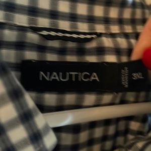 Three XL Nautica, blue and white check Oxford